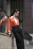 Áo sơ mi suông vừa cổ Đức (cổ rời) dài chùm mông