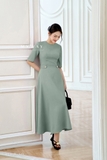 (2 màu) Đầm xòe dáng cổ tròn dài qua bắp