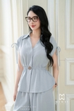 Áo sơ mi cổ Đức eo bo chun dài chùm mông