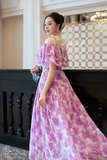Đầm maxi dáng xếp ly phối cổ bèo nhún