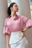 (5 màu) Áo sơ mi tay bồng đính hoa