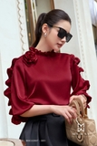 (2  màu) Áo sơ mi dáng suông vừa phối đính hoa 3D