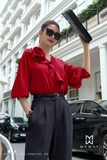 Áo sơ mi dáng cổ tim phối đính hoa 3D