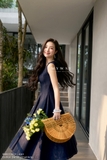 (2 màu) Đầm xòe dáng cổ biến kiểu dài qua bắp