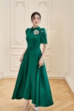 Đầm xòe cổ sơ mi tay ngắn qua bắp