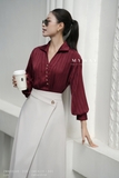 Áo sơ mi suông tay lỡ cổ cách điệu dài ngang mông