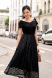 Đầm xòe tay ngắn xếp ly tinh tế