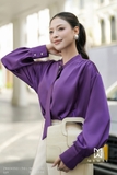 Áo kiểu tay dài cổ cách điệu phối vạt