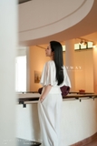 Áo kiểu cổ thuyền bo gấu dài ngang hông