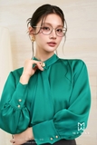 (2 màu) Áo sơ mi suông cổ biến kiểu phối vạt