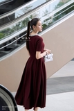 Đầm trên ôm dưới xòe cổ tròn trang trí hạt trai