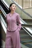 Áo cotton ôm vừa cổ có mũ tay dài khóa trước