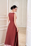 Đầm xòe cổ V không tay dài qua bắp