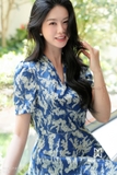 Đầm xòe cổ V tay nắng dài qua bắp