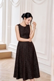Đầm xòe cổ tròn không tay khóa sau
