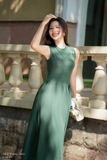 Đầm xòe rủ cổ tròn không tay