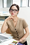 Áo Kiểu Cổ Tim Kẻ Dọc Tay Ngắn Ôm Vừa
