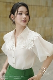 Áo sơ mi suông vừa cổ Đức tay ngắn có lót