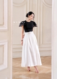 Áo cotton cổ tròn tay ngắn phối voan