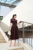 Đầm kiểu trên ôm dưới xòe khóa sau dài qua bắp