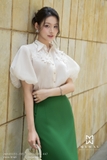 Áo sơ mi suông vừa cổ Đức tay ngắn có lót