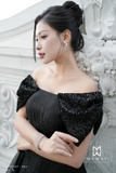 Đầm xòe dự tiệc trễ vai đính nơ