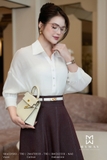 Áo sơ mi suông vừa dáng cổ Đức không chân