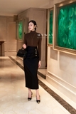 (4 màu) Áo thun ôm dáng cổ lọ dài ngang hông