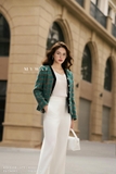 Áo vest dạ tweed kẻ ô phối viền nhung