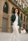 Áo vest dạ tweed kẻ ô phối viền nhung
