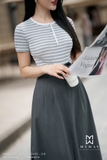 Áo cotton ôm vừa dáng cổ tròn