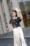 Áo sơ mi croptop cổ áo phối