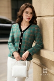 Áo vest dạ tweed kẻ ô phối viền nhung