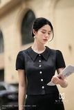 (2 màu) Áo kiểu cổ đức suông ôm tay ngắn