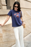 (2 màu) Áo cotton ngắn tay dáng suông cổ tròn họa tiết hoa My Way