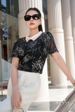 Áo sơ mi croptop cổ áo phối