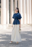 (2 màu) Áo sơ mi ngắn tay dáng peplum