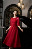 Đầm tiệc xòe tay lỡ in họa nổi