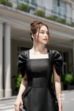 (2 màu) Đầm ôm cổ vuông tay bồng