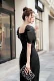 (2 màu) Đầm ôm cổ vuông tay bồng