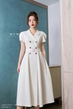 Đầm xòe cổ vest kèm đai