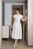 Đầm xòe cổ vest kèm đai