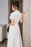 Đầm xòe cổ vest kèm đai
