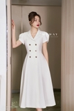 Đầm xòe cổ vest kèm đai