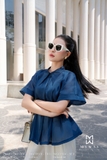 (2 màu) Áo sơ mi ngắn tay dáng peplum