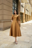 (2 màu) Đầm tiệc xòe rủ Taffeta tay lỡ