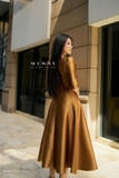 (2 màu) Đầm tiệc xòe rủ Taffeta tay lỡ