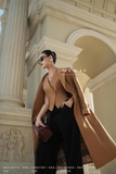 (3 màu) Áo khoác Simili Leather cổ vest có đai lưng