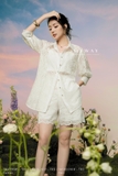 Quần short ren hoa cạp cao