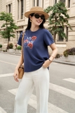 (2 màu) Áo cotton ngắn tay dáng suông cổ tròn họa tiết hoa My Way